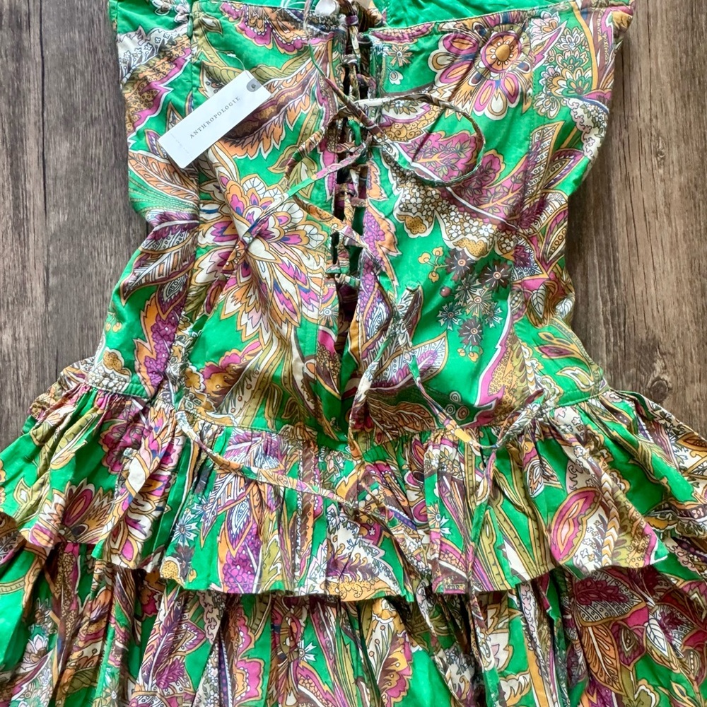 Anthropologie Carmella kelly green print dress size m NEW WITH TAGS NEVER WORN
